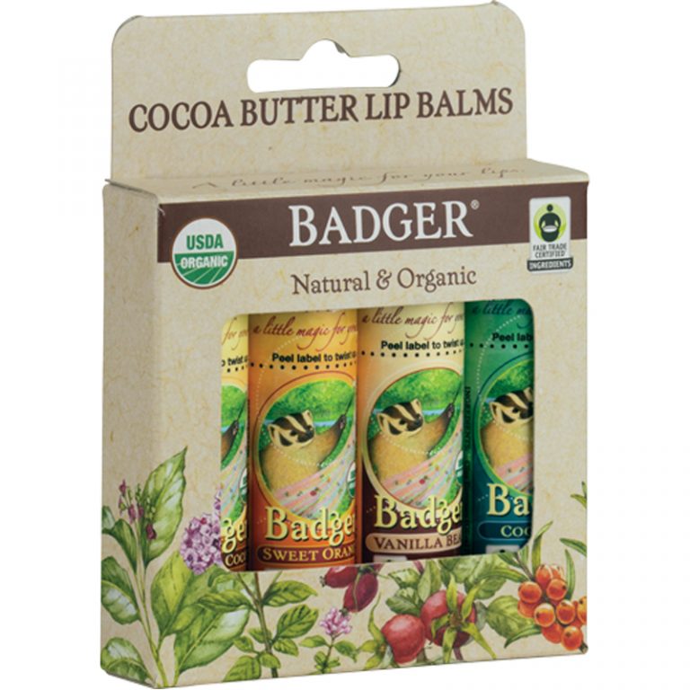 Cocoa Butter Lip Balm 4pk Badger Organic Lip Care
