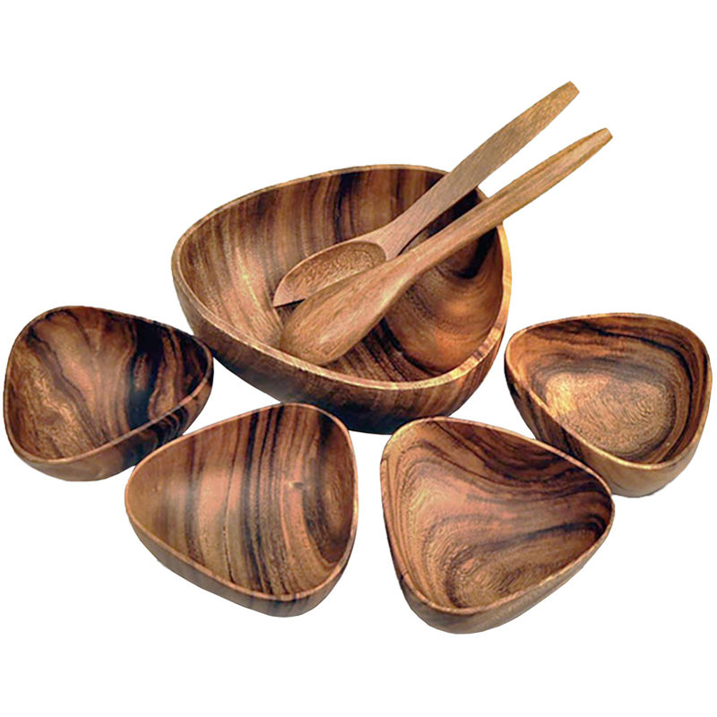 3Sided Acacia Wood Salad Bowl Serving Set Shop EarthHero