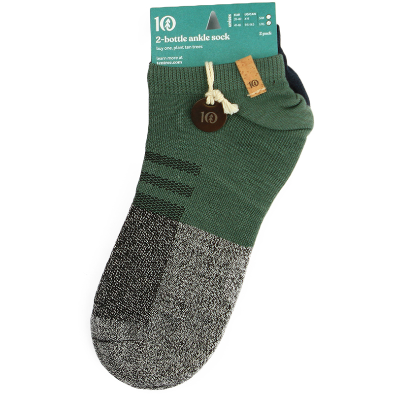 Forest Green/Dark Ocean Recycled Polyester Ankle Socks 2pk EarthHero